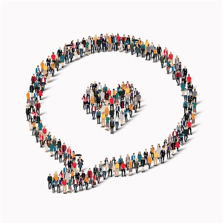 A large group of people in the shape of a chat bubble, heart.  illustration. Stock Photo - Budget Royalty-Free & Subscription, Code: 400-08530538