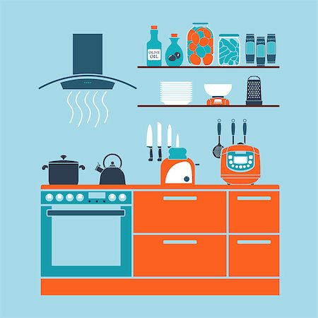 simsearch:400-07915731,k - Kitchen interior flat design theme. Vector illustration. Stock Photo - Budget Royalty-Free & Subscription, Code: 400-08530611