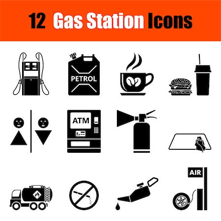 Set of twelve Petrol station black icons. Vector illustration. Photographie de stock - Aubaine LD & Abonnement, Code: 400-08530620