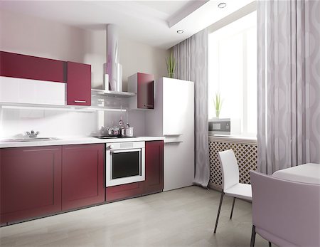 simsearch:400-07932934,k - modern domestic Kitchen, stylish interior design, 3d rendering Fotografie stock - Microstock e Abbonamento, Codice: 400-08530647
