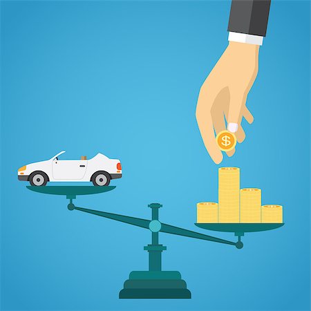 debt scales - Scales with car and gold coins on the blue background. Also available as a Vector in Adobe illustrator EPS 8 format. Stock Photo - Budget Royalty-Free & Subscription, Code: 400-08530708