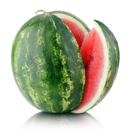 simsearch:400-06862060,k - Ripe watermelon with cut slice isolated on white background with clipping path Foto de stock - Royalty-Free Super Valor e Assinatura, Número: 400-08531111