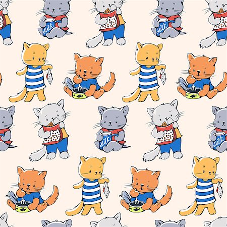 Seamless pattern - funny cartoon kittens. Vector illustration. Stock Photo - Budget Royalty-Free & Subscription, Code: 400-08531220