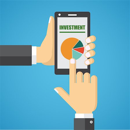 Hand holding smart phone with analyzing graph on the blue background.  Also available as a Vector in Adobe illustrator EPS 8 format. Foto de stock - Royalty-Free Super Valor e Assinatura, Número: 400-08531249