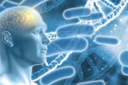 3D DNA medical background with male figure with brain and virus cells Photographie de stock - Aubaine LD & Abonnement, Code: 400-08531254