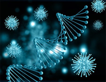 3D render of a medical background with DNA strands and virus cells Stock Photo - Budget Royalty-Free & Subscription, Code: 400-08531265