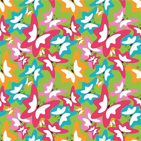 simsearch:400-08616887,k - green summer seamless pattern with pink, blue, orange,  red and white butterfly. vector Foto de stock - Super Valor sin royalties y Suscripción, Código: 400-08531411