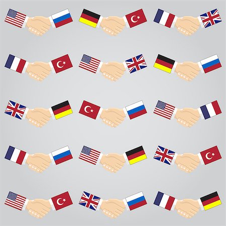 illustration of handshake between countries. USA and Russia. Germany and France. Turkey and the UK. Also available as a Vector in Adobe illustrator EPS 8 format. Foto de stock - Super Valor sin royalties y Suscripción, Código: 400-08531675