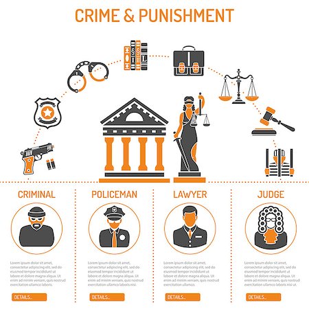 simsearch:400-08624071,k - Crime and Punishment Vector Concept with Flat Icons for Flyer, Poster, Web Site, Advertising Like Thief, Policeman, Lawyer, Judge, Lady Justice and Court House. Stock Photo - Budget Royalty-Free & Subscription, Code: 400-08531802