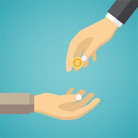 simsearch:400-05701644,k - Hand giving golden coin to another hand. Charity concept in flat style. Also available as a Vector in Adobe illustrator EPS 8 format. Stock Photo - Budget Royalty-Free & Subscription, Code: 400-08531827