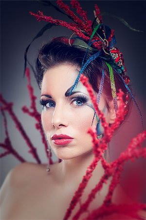 Beautiful woman. Cosplay style with bright creative hair. Art beauty image. Portrait shot in the studio Stock Photo - Budget Royalty-Free & Subscription, Code: 400-08531859