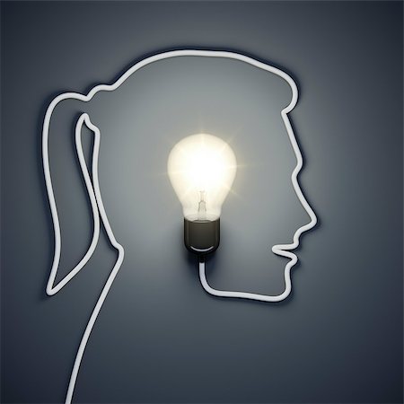 3d rendering of a light bulb inside a female head Stock Photo - Budget Royalty-Free & Subscription, Code: 400-08532002