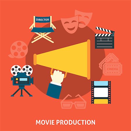 film making - Movie production. Cinema flat design concept of movie production Stock Photo - Budget Royalty-Free & Subscription, Code: 400-08532079