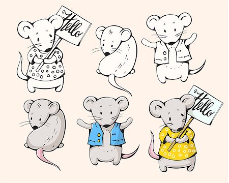 simsearch:400-08531223,k - Illustration of funny cartoon mice. Hand-drawn illustration. Vector. Photographie de stock - Aubaine LD & Abonnement, Code: 400-08532268