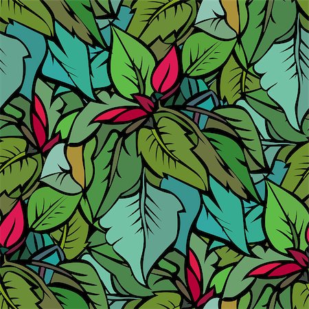 simsearch:400-07836785,k - Seamless pattern with green and red leaves. Hand-drawn illustration. Vector. Stock Photo - Budget Royalty-Free & Subscription, Code: 400-08532319
