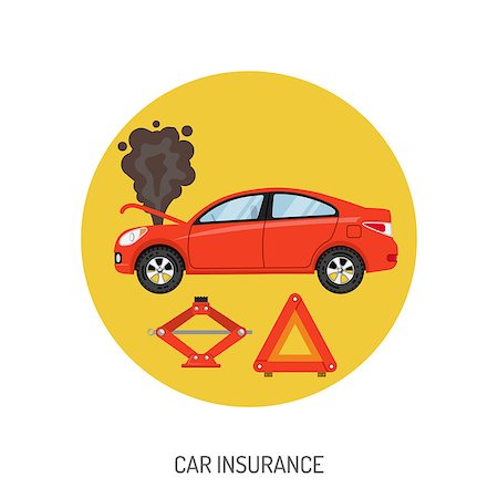 simsearch:400-08955759,k - Car Insurance Flat Icon for Web Site, Advertising with Warning Triangle. Photographie de stock - Aubaine LD & Abonnement, Code: 400-08532379