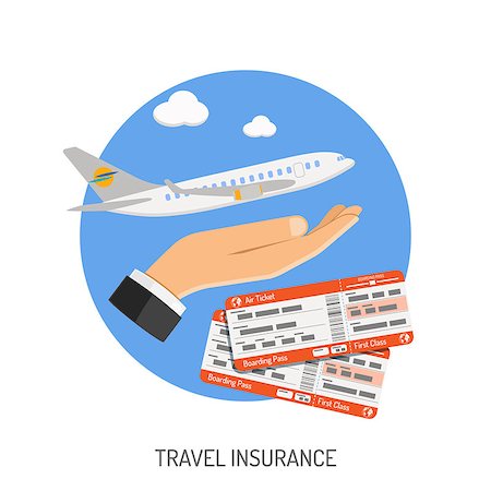 simsearch:400-08955759,k - Travel Insurance Flat Icon for Poster, Web Site, Advertising like Hand, Aircraft and Tickets. Photographie de stock - Aubaine LD & Abonnement, Code: 400-08532383