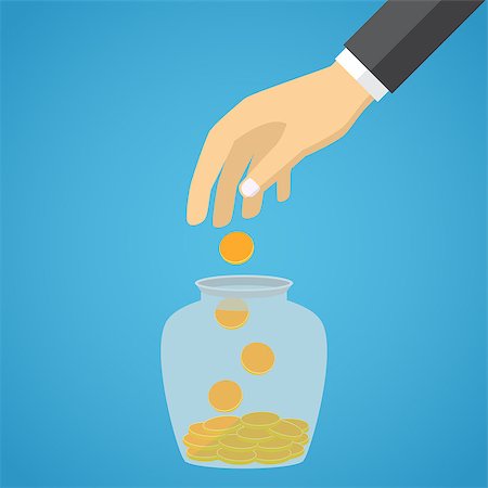 Businessman hand throwing a glass jar gold coin. Financial concept. Also available as a Vector in Adobe illustrator EPS 10 format. Stock Photo - Budget Royalty-Free & Subscription, Code: 400-08532514