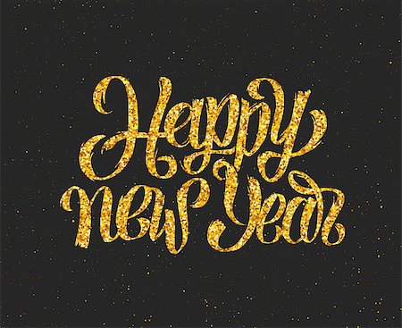 simsearch:400-08318552,k - New Year 2016 gold glittering hand lettering design template. Golden text with 2016 year greetings on black background. Vector illustration. Winter holidays greeting card with typography Stock Photo - Budget Royalty-Free & Subscription, Code: 400-08532529