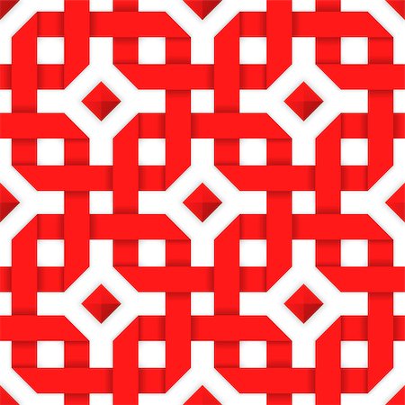 simsearch:400-08411543,k - Red interwoven ribbons ornament. Geometric seamless pattern with crossed strips. Vector illustration. Red tape 3d style. Colorful abstract intertwined seamless background. Photographie de stock - Aubaine LD & Abonnement, Code: 400-08532537