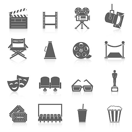simsearch:400-08709856,k - Cinema icons set. Production film and watch movie in the cinema icons collection Stock Photo - Budget Royalty-Free & Subscription, Code: 400-08532586