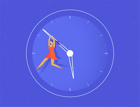 Woman hangs on the big arrow of the life watch. Flat concept illustration of women trying to stop time and not become old Stock Photo - Budget Royalty-Free & Subscription, Code: 400-08532616