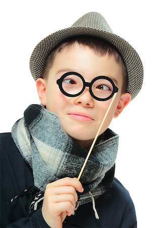 simsearch:400-08036451,k - Funny portrait of boy wearing a hat with party glasses on white background Stock Photo - Budget Royalty-Free & Subscription, Code: 400-08532874