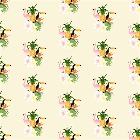 surf flower design - Seamless Tropical summer background With a Toucan, Flamingo, and tropical floral flowers. Stock Photo - Budget Royalty-Free & Subscription, Code: 400-08533015
