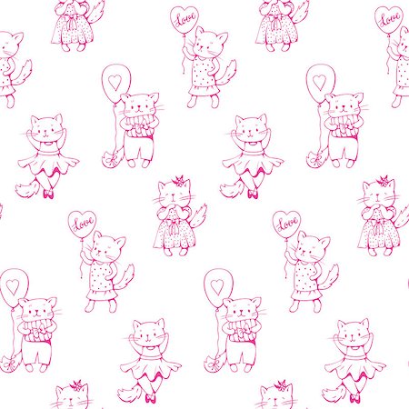 simsearch:400-07219167,k - Seamless pattern - funny cartoon kittens. Hand-drawn illustration. Vector. Stock Photo - Budget Royalty-Free & Subscription, Code: 400-08533179