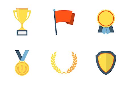 shield business - Trophy and awards flat icons in flat design style Stock Photo - Budget Royalty-Free & Subscription, Code: 400-08533406