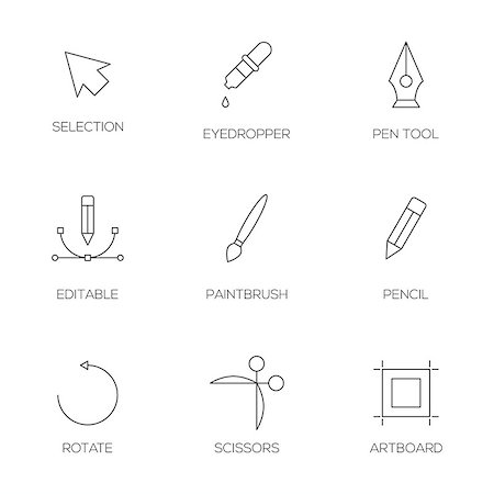 draw light bulb - Graphic designer tools outline icons. Vector illustrator tools Stock Photo - Budget Royalty-Free & Subscription, Code: 400-08533434
