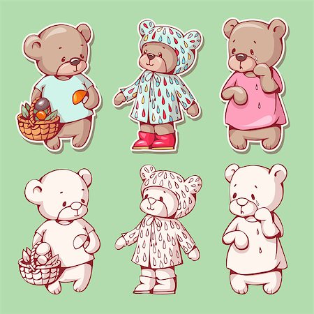 simsearch:400-08533967,k - Vector set of  funny cartoon bears, isolated from a background. Monochrome and color version. Hand-drawn illustration. Stock Photo - Budget Royalty-Free & Subscription, Code: 400-08533508