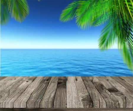 simsearch:400-08286301,k - 3D render of a weathered wooden deck looking out to a tropical sea Stock Photo - Budget Royalty-Free & Subscription, Code: 400-08533530