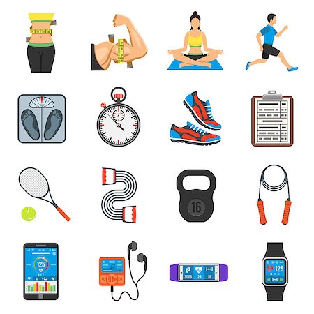 simsearch:400-08532856,k - Fitness, Gym, Health Flat Icons Set for Mobile Applications, Web Site, Advertising like Yoga, Runner, Weight and Gadgets. Stock Photo - Budget Royalty-Free & Subscription, Code: 400-08533593