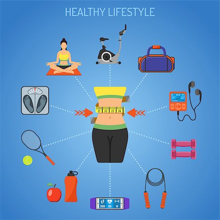 simsearch:400-07976328,k - Healthy Lifestyle Concept for Mobile Applications, Web Site, Advertising like Yoga, Exercise Bike Dambbells and Gadgets. Foto de stock - Royalty-Free Super Valor e Assinatura, Número: 400-08533602
