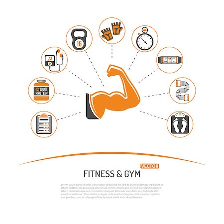 simsearch:400-07976328,k - Fitness, Gym, Healthy Lifestyle Concept for Mobile Applications, Web Site, Advertising with Biceps, Protein and Scales Icons. Foto de stock - Royalty-Free Super Valor e Assinatura, Número: 400-08533619