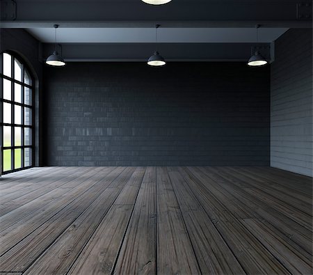 empty room illustration - 3d render of Blank wall in empty room with windows Stock Photo - Budget Royalty-Free & Subscription, Code: 400-08533825