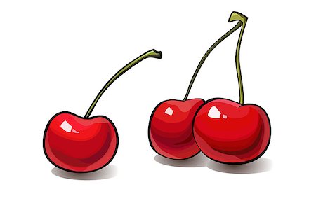 simsearch:400-04864980,k - Ripe red cherry berries isolated on white background. Vector. Photographie de stock - Aubaine LD & Abonnement, Code: 400-08533874