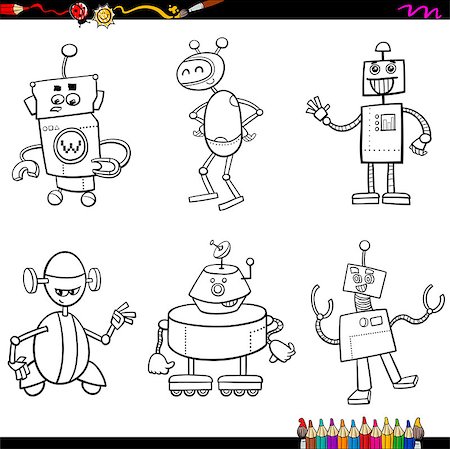 simsearch:400-08813093,k - Coloring Book Cartoon Illustration of Fantasy Robot Characters Set Stockbilder - Microstock & Abonnement, Bildnummer: 400-08554071