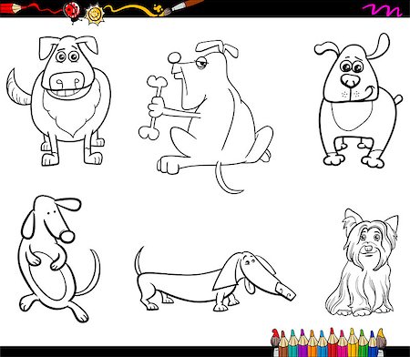 simsearch:400-08675607,k - Black and White Cartoon Illustration Dogs Animal Characters Set Coloring Book Photographie de stock - Aubaine LD & Abonnement, Code: 400-08554072