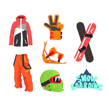 simsearch:400-06132415,k - Snowboarding Gear Collection Of Flat Isolated Simple Design Vector Icons on White Background Foto de stock - Super Valor sin royalties y Suscripción, Código: 400-08554279