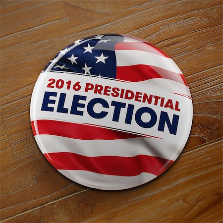 3D illustration of a political button for the US presidential election in 2016 on wooden surface. Stock Photo - Budget Royalty-Free & Subscription, Code: 400-08554300