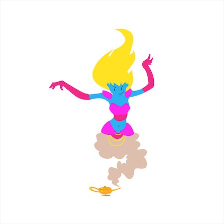 Blue Skin Female Genie Isolated Flat Vector Illustration In Childish Cartoon Manner On White Background Stock Photo - Budget Royalty-Free & Subscription, Code: 400-08554444