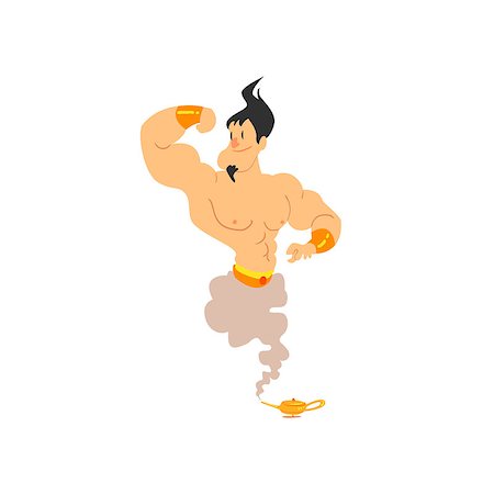 Strongman Genie Isolated Flat Vector Illustration In Childish Cartoon Manner On White Background Stock Photo - Budget Royalty-Free & Subscription, Code: 400-08554449