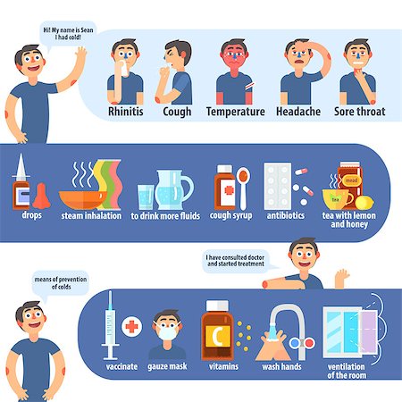 Flu And Cold Infographics  Fun Flat Vector Illustration In Simple Cartoon Design With Text Stock Photo - Budget Royalty-Free & Subscription, Code: 400-08554450