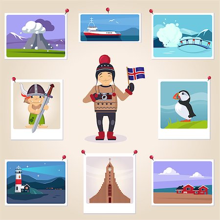 Iceldn Photographer Surrounded By Photos Cute flat Cartoon Style Vector Design Illustration Stock Photo - Budget Royalty-Free & Subscription, Code: 400-08554472