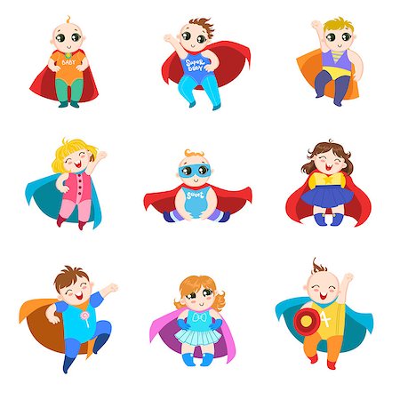 simsearch:400-08557140,k - Babies Dressed As Superheroes Funny And Adorable Flat Isolated Vector Design Set On White Background Stockbilder - Microstock & Abonnement, Bildnummer: 400-08554490