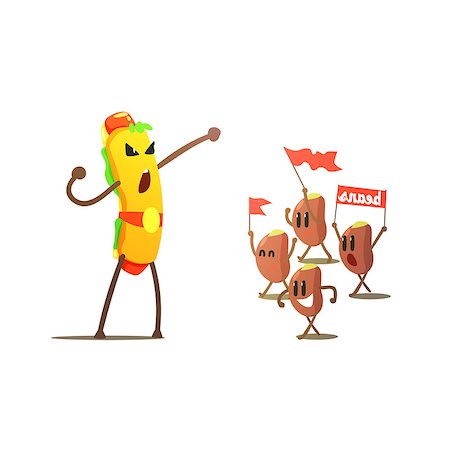 simsearch:400-08836978,k - Hot Dog Against Beans Cartoon Fight Flat Vector Funny Illustration In Childish Style On White Background Foto de stock - Super Valor sin royalties y Suscripción, Código: 400-08554548