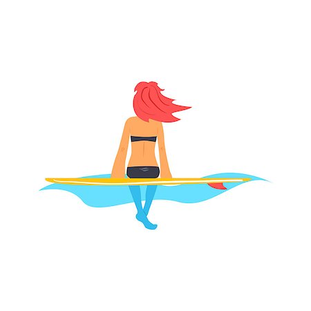 surfer underwater - Girl Sitting On Surfboard On The Water Flat Isolated Cartoon Simple Design Illustration In Bright Colors On White Background Stock Photo - Budget Royalty-Free & Subscription, Code: 400-08554542