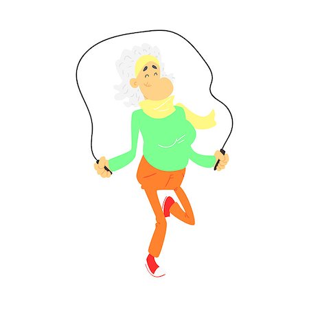 Old Lady With Skip Rope Cute Cartoon Style Isolated Flat Vector Illustration On White Background Stock Photo - Budget Royalty-Free & Subscription, Code: 400-08554558